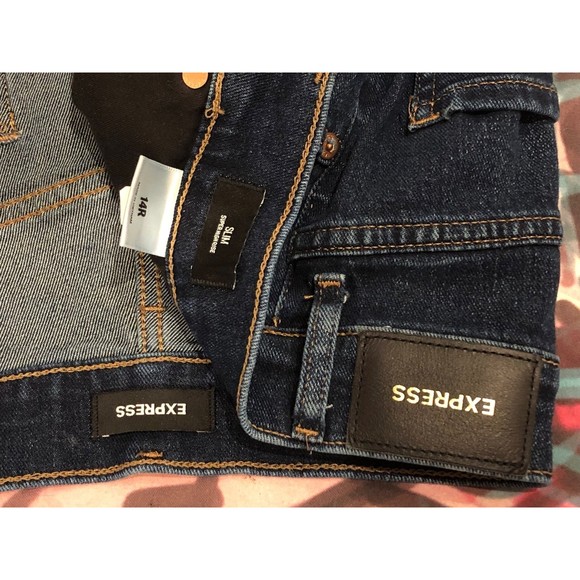 EXPRESS Super High Waisted Slim Straight Ripped Dark Wash Jeans 14 - Picture 10 of 12